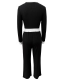 Ribbed Patchwork Long Sleeve Pants 2 Piece Set LSD-2280
