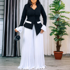 Plus Size Flare Sleeve Press Pleated Wide Leg Pants Suit GATE-553