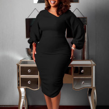 Plus Size Solid Color Midi Dress GAWE-6456