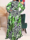 Plus Size Print V Neck Maxi Dress GAWE-6406