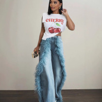 Patchwork Raw Edge Straight Leg Jean LSD-2324