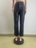 Fashion Slim Straight PU Leather Pants QOUY-6053