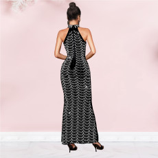 Off Shoulder Hot Drill Slim Maxi Dress BY-7140