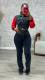 Fashion Denim Patchwork Leather Sleeve Pants Suit MEM-88611