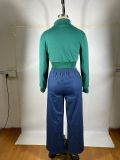 Velvet Denim Patchwork Threaded Sweatpants Set TE-4725