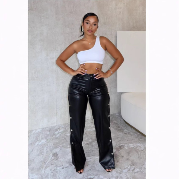 Fashion Slim Straight PU Leather Pants QOUY-6053