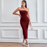 Solid Color Wrap Chest Slim Midi Dress GYSQ-CDCJ0610