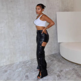 Fashion Slim Straight PU Leather Pants QOUY-6053
