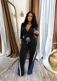 Velvet Denim Patchwork Threaded Sweatpants Set TE-4725