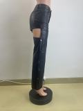 Fashion Slim Straight PU Leather Pants QOUY-6053