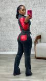 Fashion Denim Patchwork Leather Sleeve Pants Suit MEM-88611