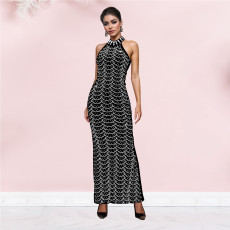 Off Shoulder Hot Drill Slim Maxi Dress BY-7140