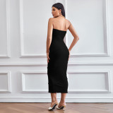 Solid Color Wrap Chest Slim Midi Dress GYSQ-CDCJ0610