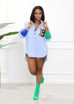 Single-breasted Long Sleeve Loose Print Shirt  GFDY-1182