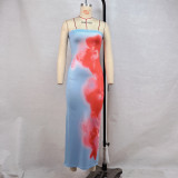 Print Tube Tops Split Midi Dress GPBY-15786