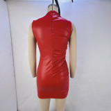Sleeveless Pleated PU Leather Mini Dress GPBY-13711