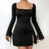 Square Neck High Waist Split Mini Dress GYSQ-CDEF1810
