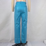Fashion Solid Color PU Leather Straight Pant GPBY-8005