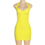 V Neck PU Leather Mini Dress GPBY-14417