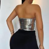 Sexy Bandage Cardigan Skinny PU Vest GPBY-14685