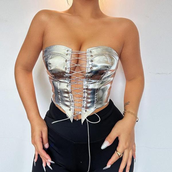 Sexy Bandage Cardigan Skinny PU Vest GPBY-14685