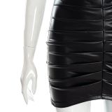 Solid Color Pleated PU Leather Mini Skirt GPBY-2113