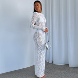 Lace See Through Long Sleeve Long Dress GPBY-39111