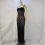 One Neck See Through Lace Slign Maxi Dress GPBY-15148