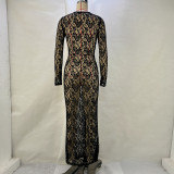 Lace See Through Long Sleeve Long Dress GPBY-39111