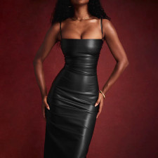 Sexy PU Leather Backless Bandage Dress GPBY-14781