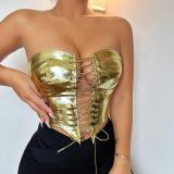 Sexy Bandage Cardigan Skinny PU Vest GPBY-14685