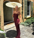 One Neck See Through Lace Slign Maxi Dress GPBY-15148