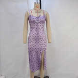 Halter Floral Print Split Midi Dress GPBY-14533