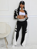 Color Block Rib Micro Flare Pants 2 Piece Set CH-24070