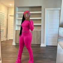 Solid Color Tight Long Sleeve Pants Suit(With Headscarf) MEM-88614