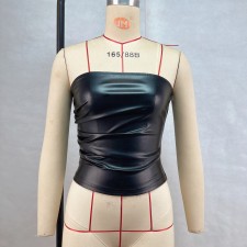 Fashion Solid PU Leather Wrap Chest Tops GPBY-16779