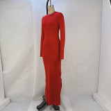 Long Sleeve Solid Color Maxi Dress GPBY-14798