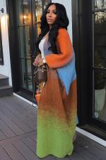 Casual Color Block Loose Knits Long Coat TR-1320