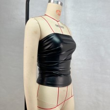 Fashion Solid PU Leather Wrap Chest Tops GPBY-16779
