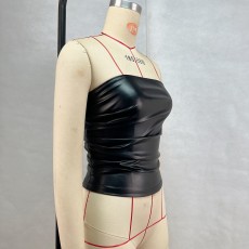 Fashion Solid PU Leather Wrap Chest Tops GPBY-16779
