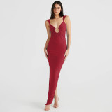 V Neck Backless Irreguar Split Maxi Dress GPBY-15783