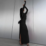 Long Sleeve Solid Color Maxi Dress GPBY-14798