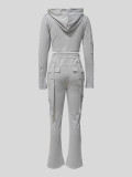 Solid Color Hooded Tops Flare Pants Sport Suit MIL-093