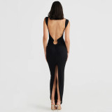 V Neck Backless Irreguar Split Maxi Dress GPBY-15783