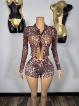 Fashion Leopard Print Skinny Short Suit YUEM-600602