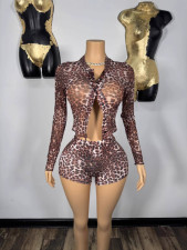 Fashion Leopard Print Skinny Short Suit YUEM-600602