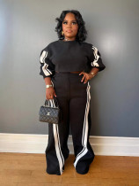 Stripe Long Sleeve Sweatshirt Straight Pants Suit OLYF-6167