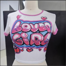 Short Sleeve Print U Neck T Shirt GYZY-8980