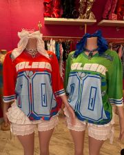 V Neck Loose Letter Print T Shirt YUEM-600601
