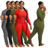 Long Sleeve Solid Color Two Piece Pants Set QXTF-8112